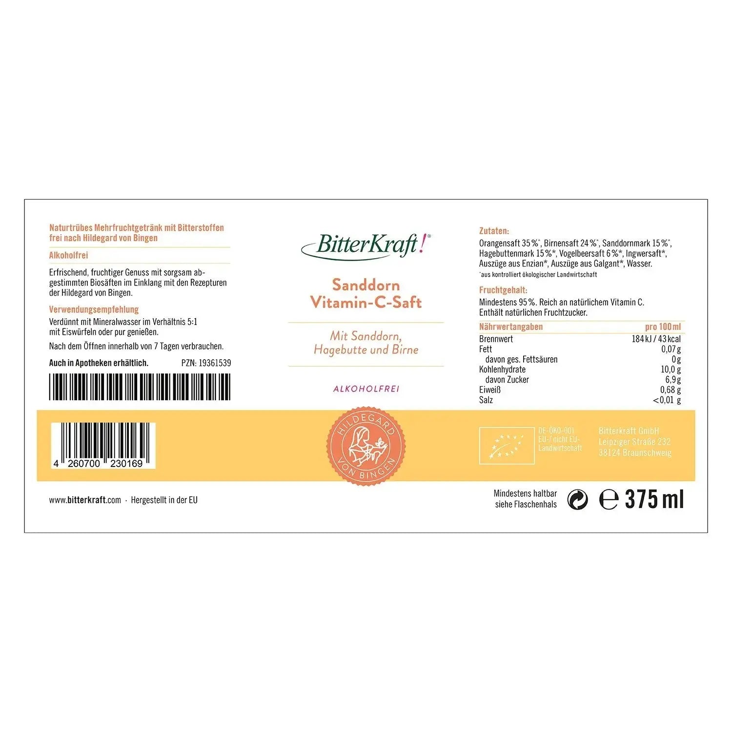 Sanddorn-Saft (BIO) 350ml Bitterkraft GmbH - Bitterkraft
